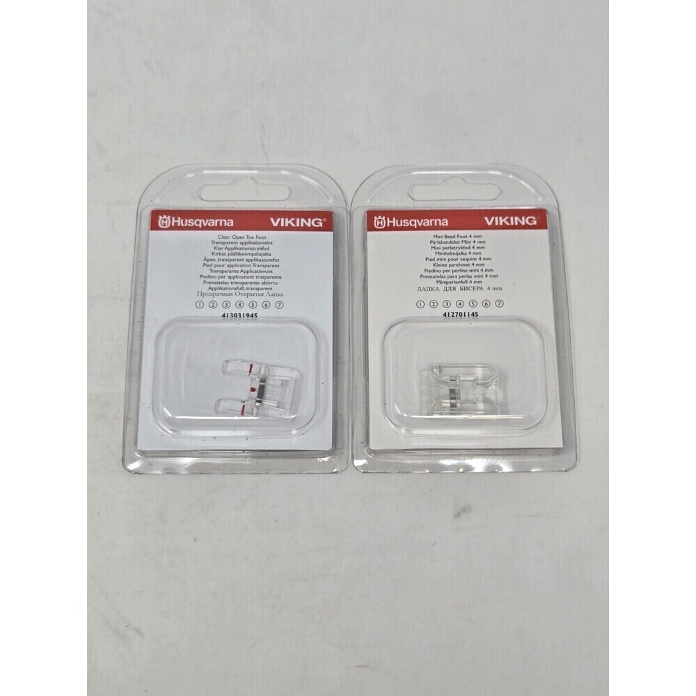 NEW HUSQVARNA VIKING SEWING ACCESSORY LOT OF 2 FEET MINI BEAD FOOT CLEAR FOOT